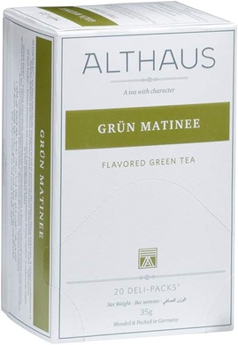 Чай зелений пакетований в конвертах Althaus DP Green Matinee картон (20 ш*1,75г)