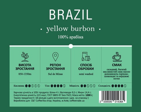 Кава в зернах C&T Brazil Yellow Bourbon 200г