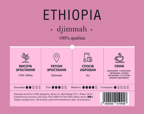 Кава в зернах C&T Ethiopia Djimmah 200г