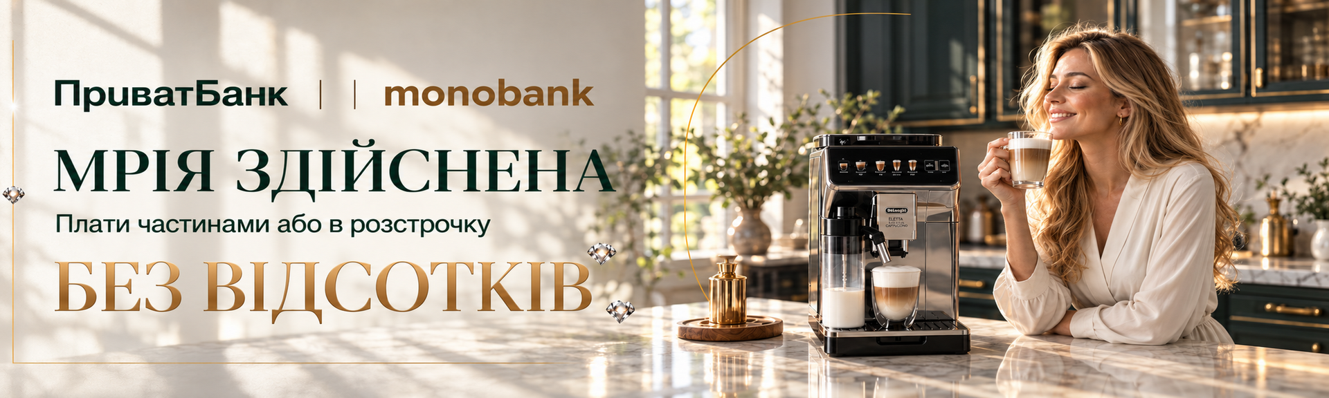 Кавомашина De’Longhi — оплата частинами від ПриватБанку й monobank без відсотків.